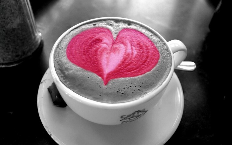 Coffee with Heart Latte Art — Black