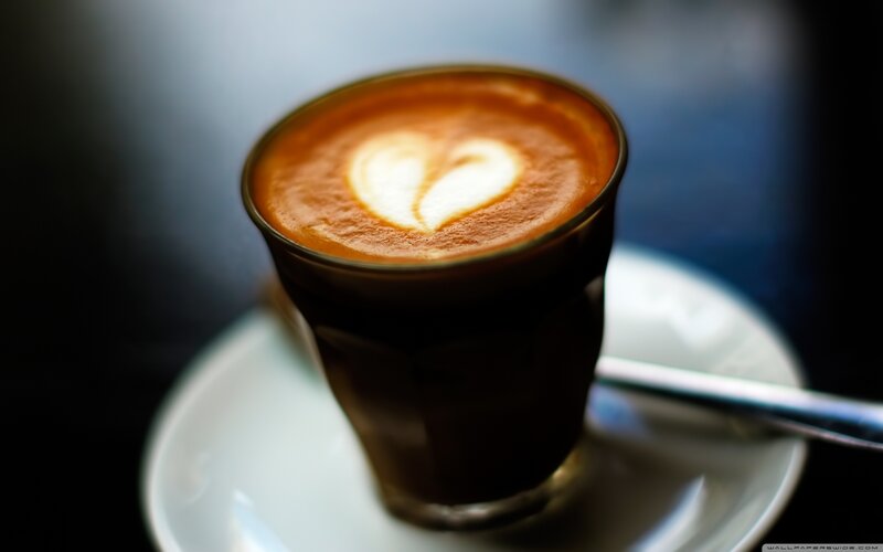 Coffee with Heart Latte Art — Brown, Calm, Photograph, Saucer
