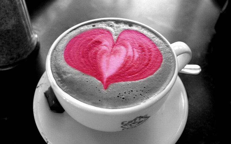 Coffee with Heart Latte Art — Pink