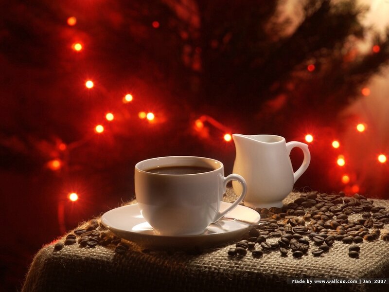 coffee with holiday lights