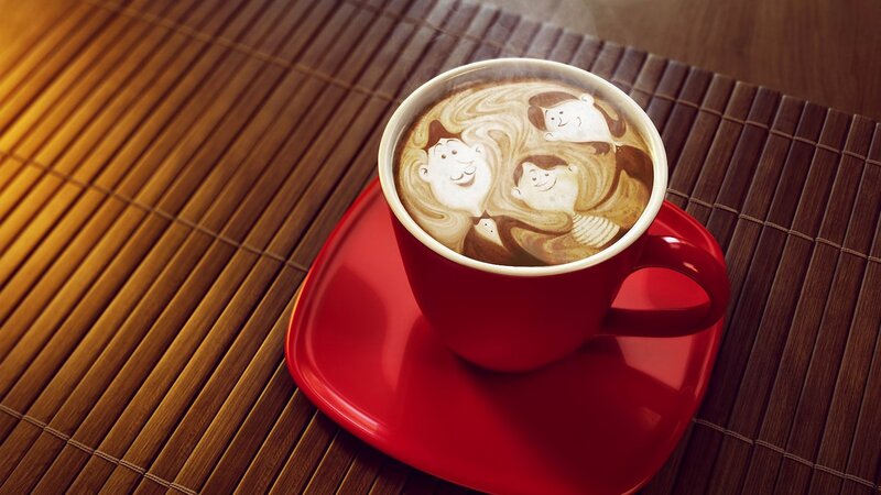Coffee with Latte Art — Red, Calm, Photograph