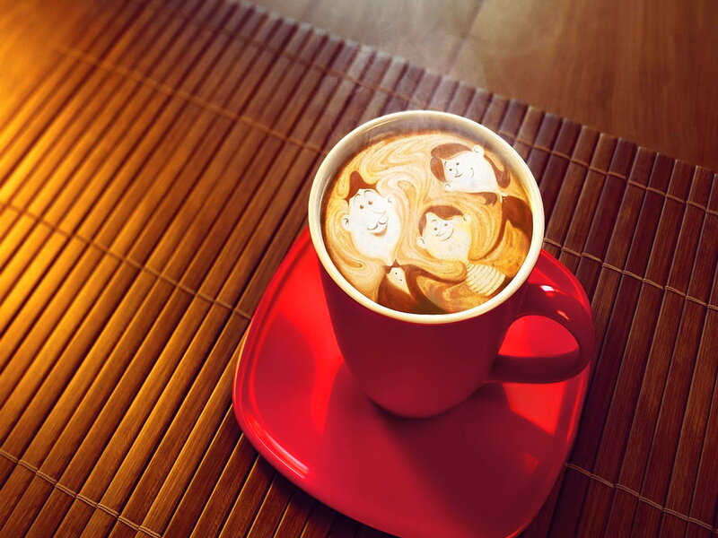 Coffee with Latte Art — Red, Warm