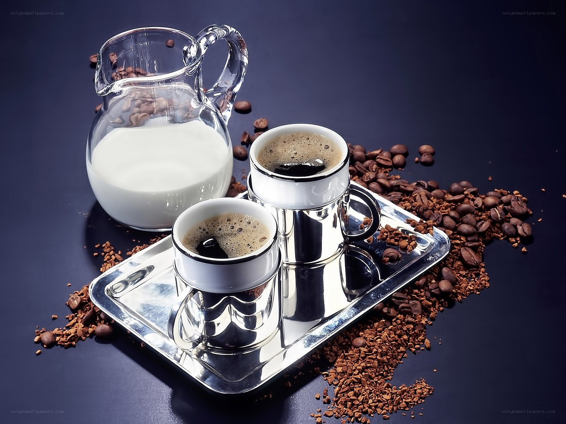 Coffee with milk and beans