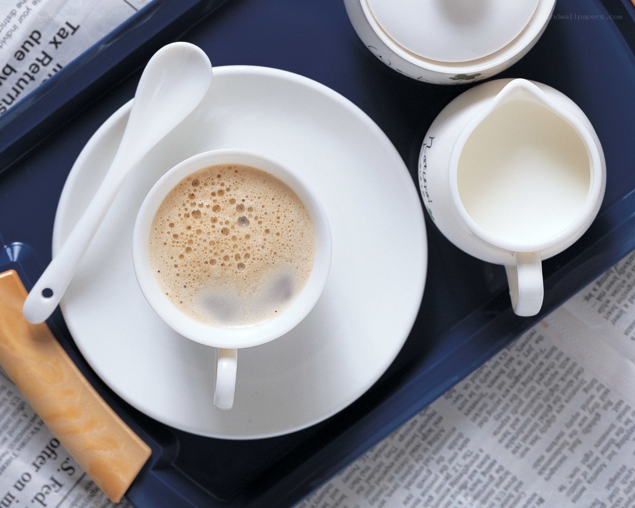 coffee with milk on tray