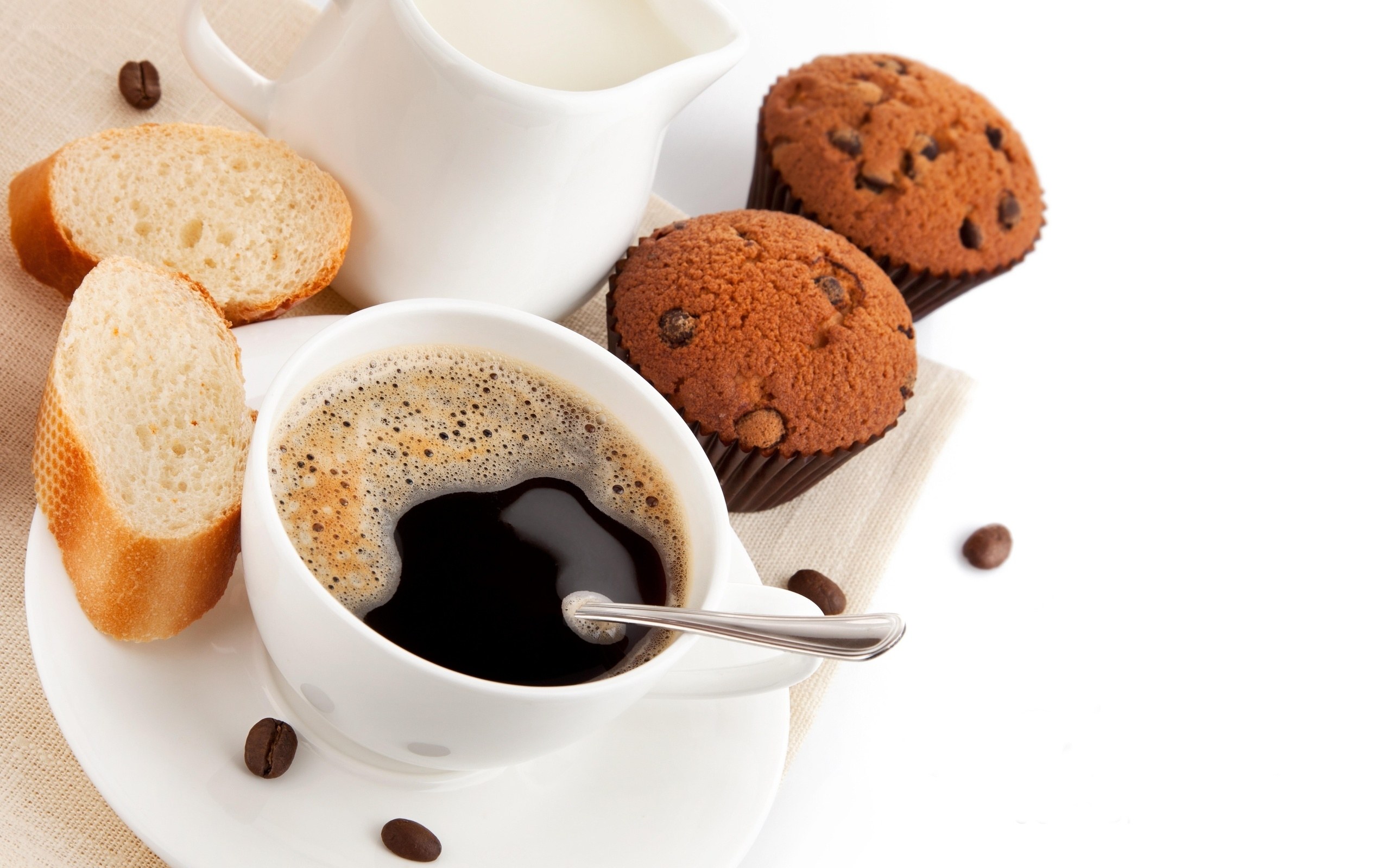 coffee with muffins and bread