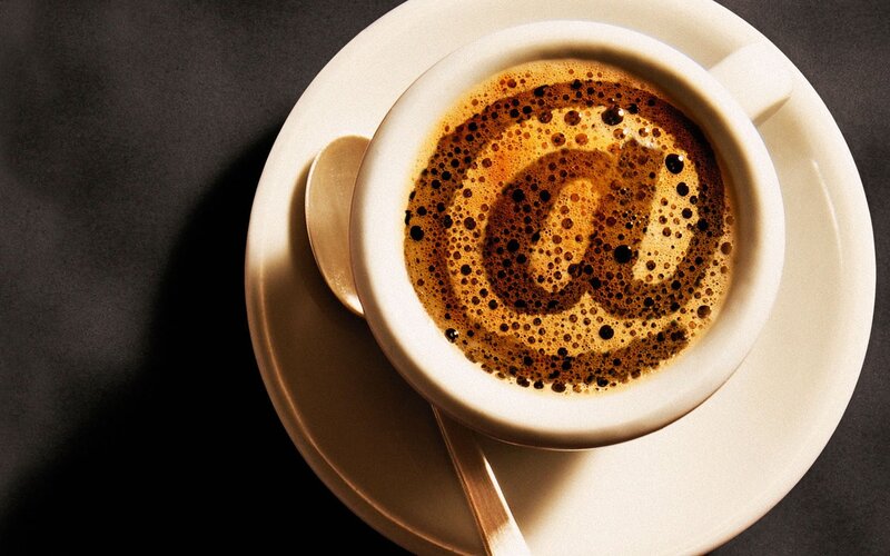 coffee with @ symbol foam