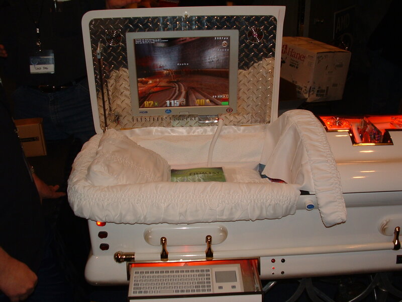 coffin with gaming setup