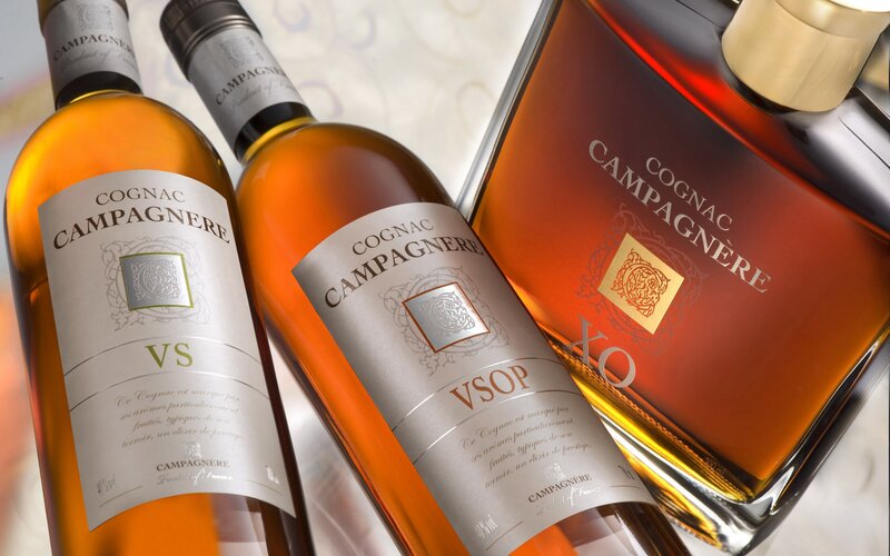 Cognac bottles display