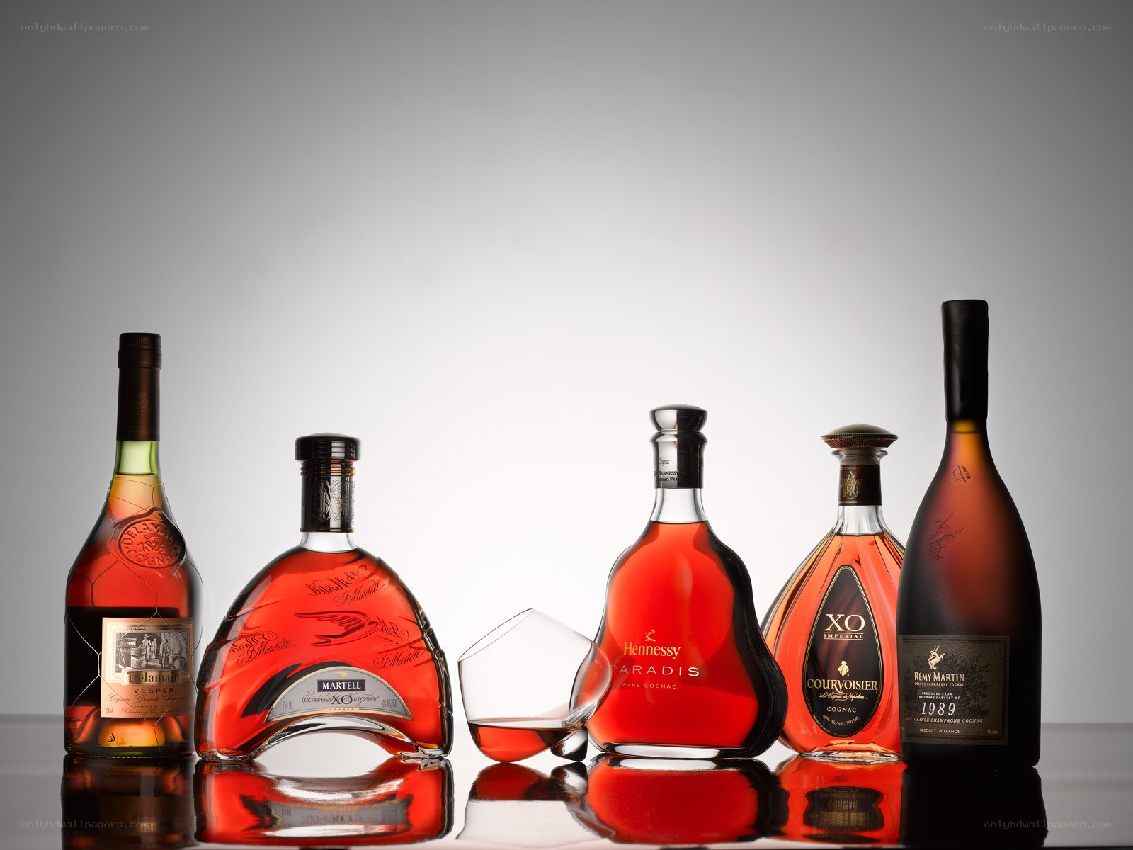 Cognac bottles on display