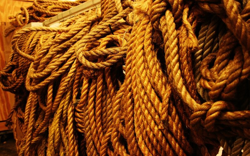 coiled ropes in storage