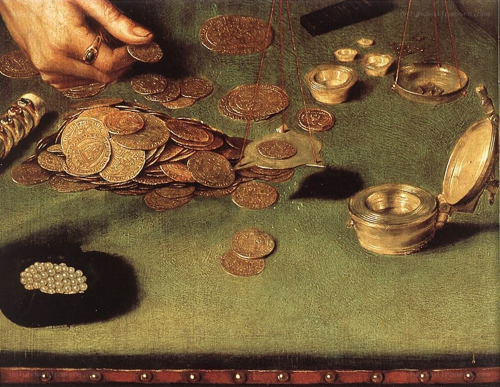 coins and scales on a table