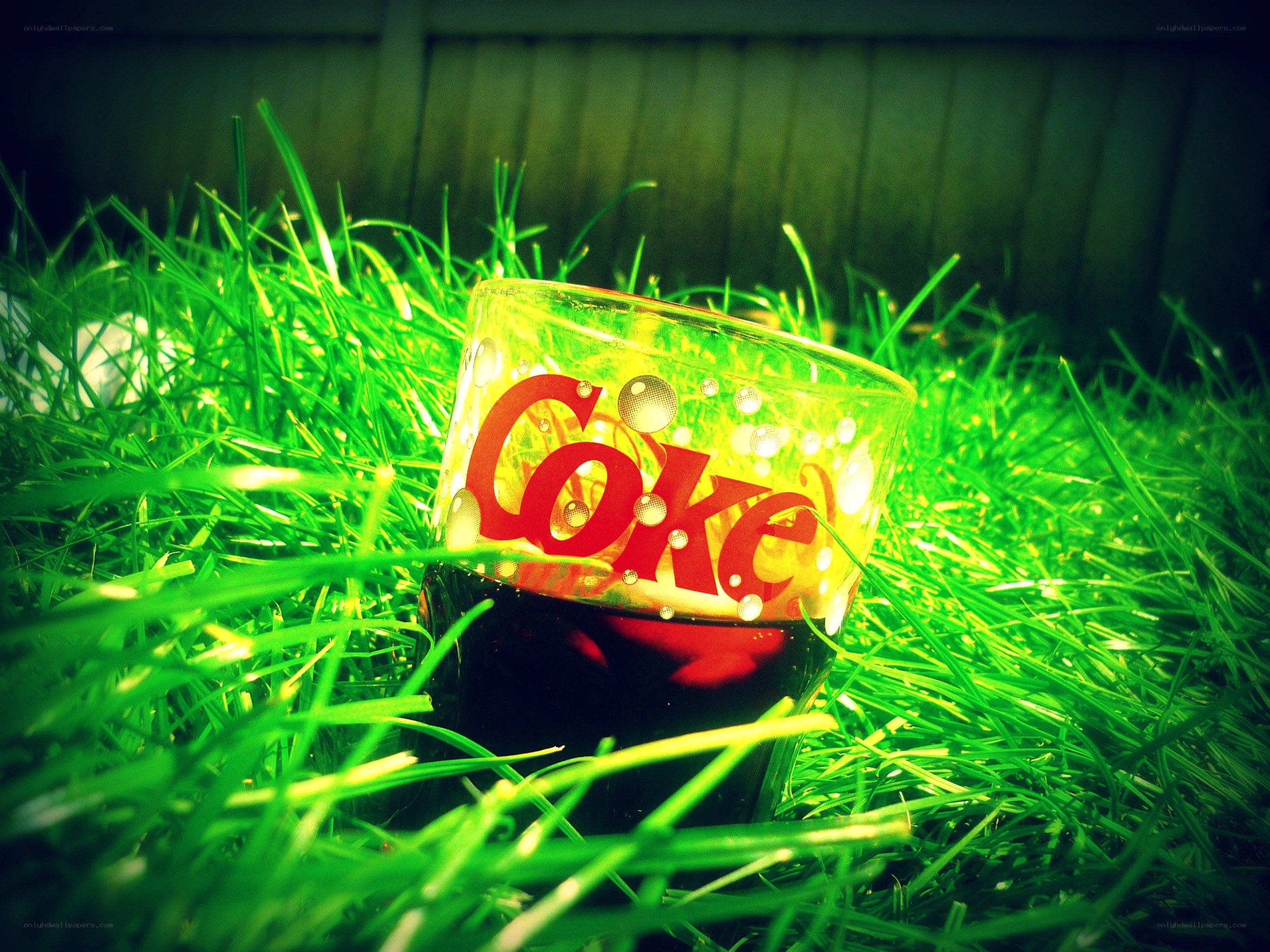 Coke glass in grass