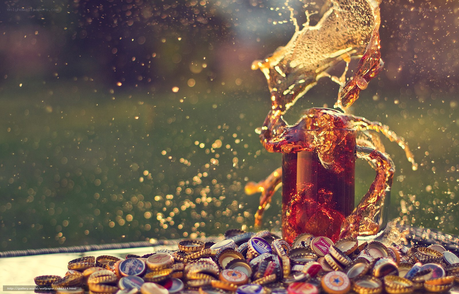 Coke splash with bottle caps