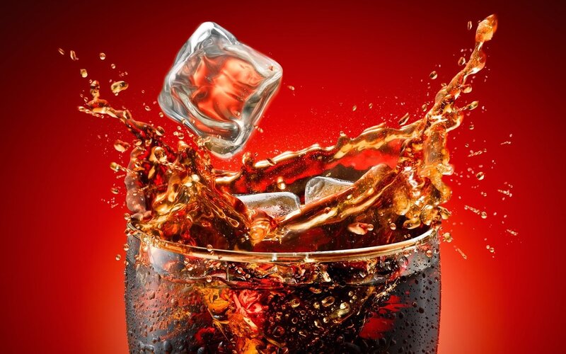 Coke splash with ice cube