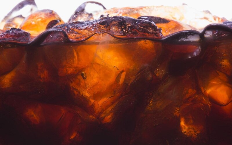 Cola with Ice Cubes — Brown, Refreshing, Photograph, Ice Cubes, Bubbles