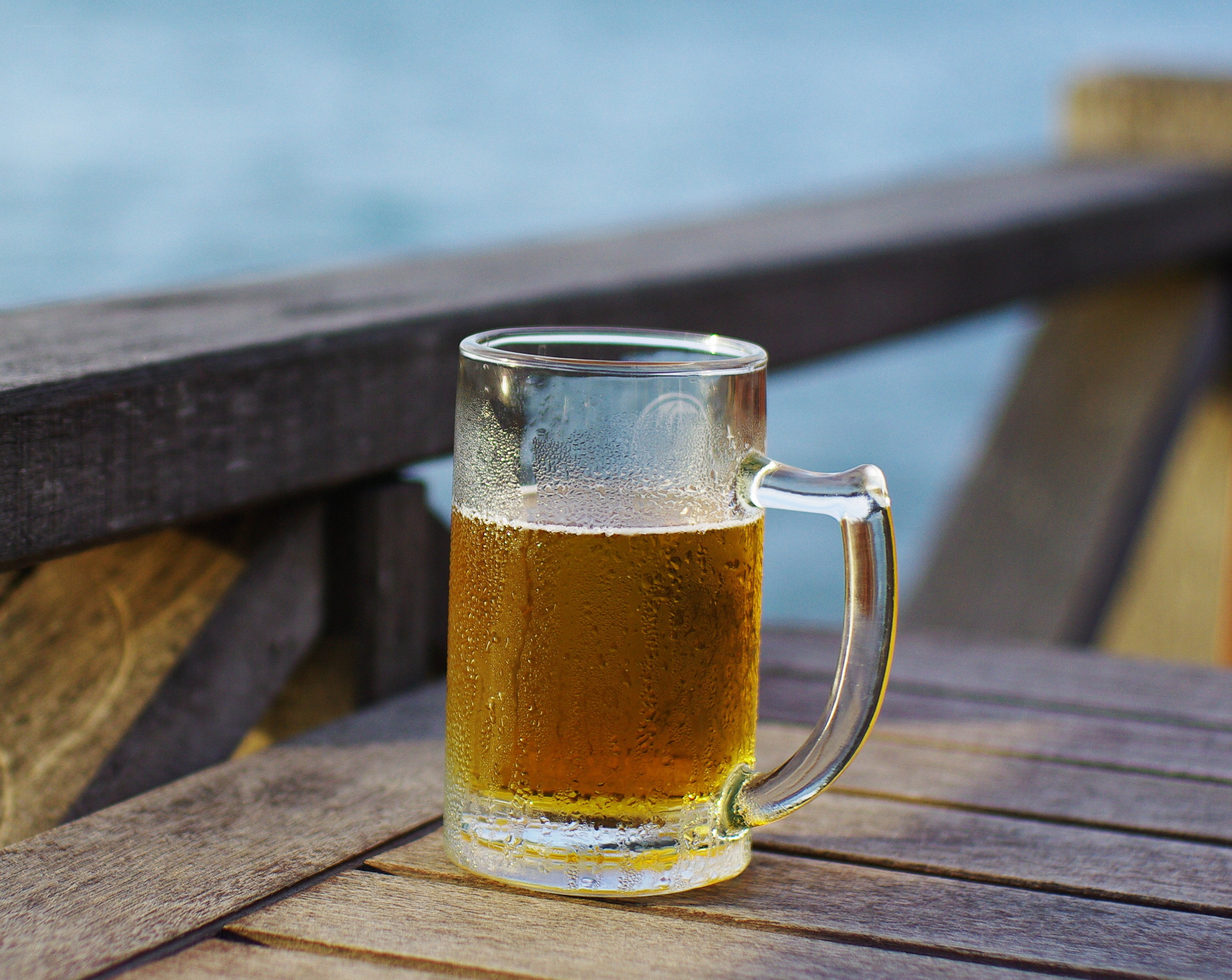 Cold beer on a wooden table
