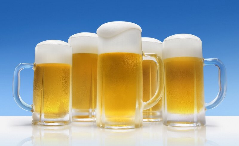 Cold beers in mugs