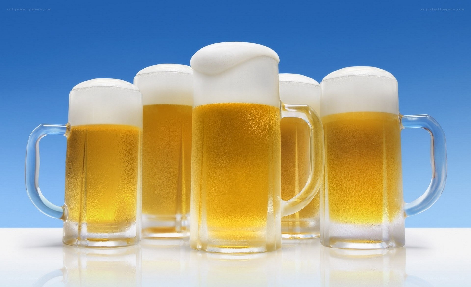 Cold beers in mugs