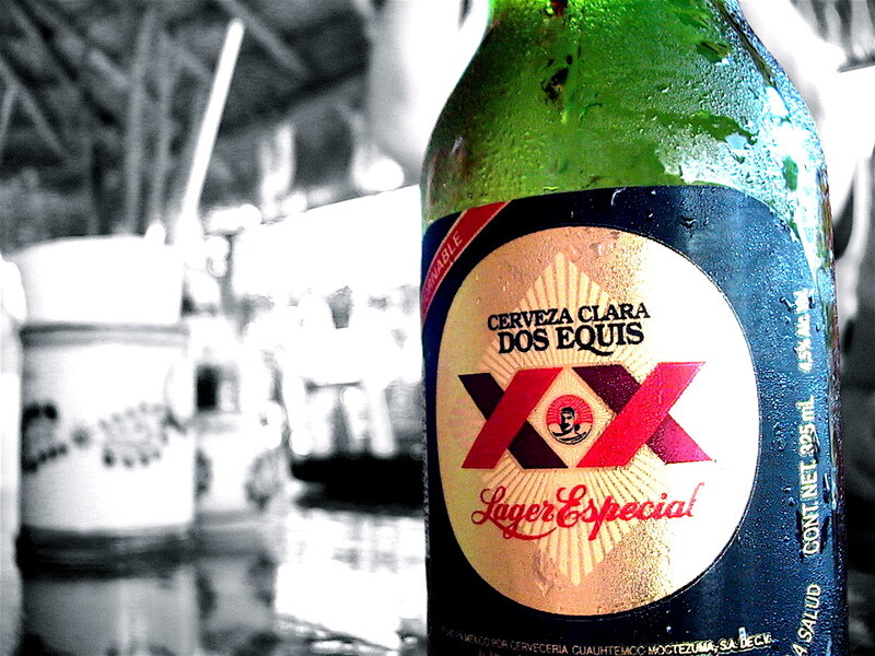 Cold Dos Equis beer bottle