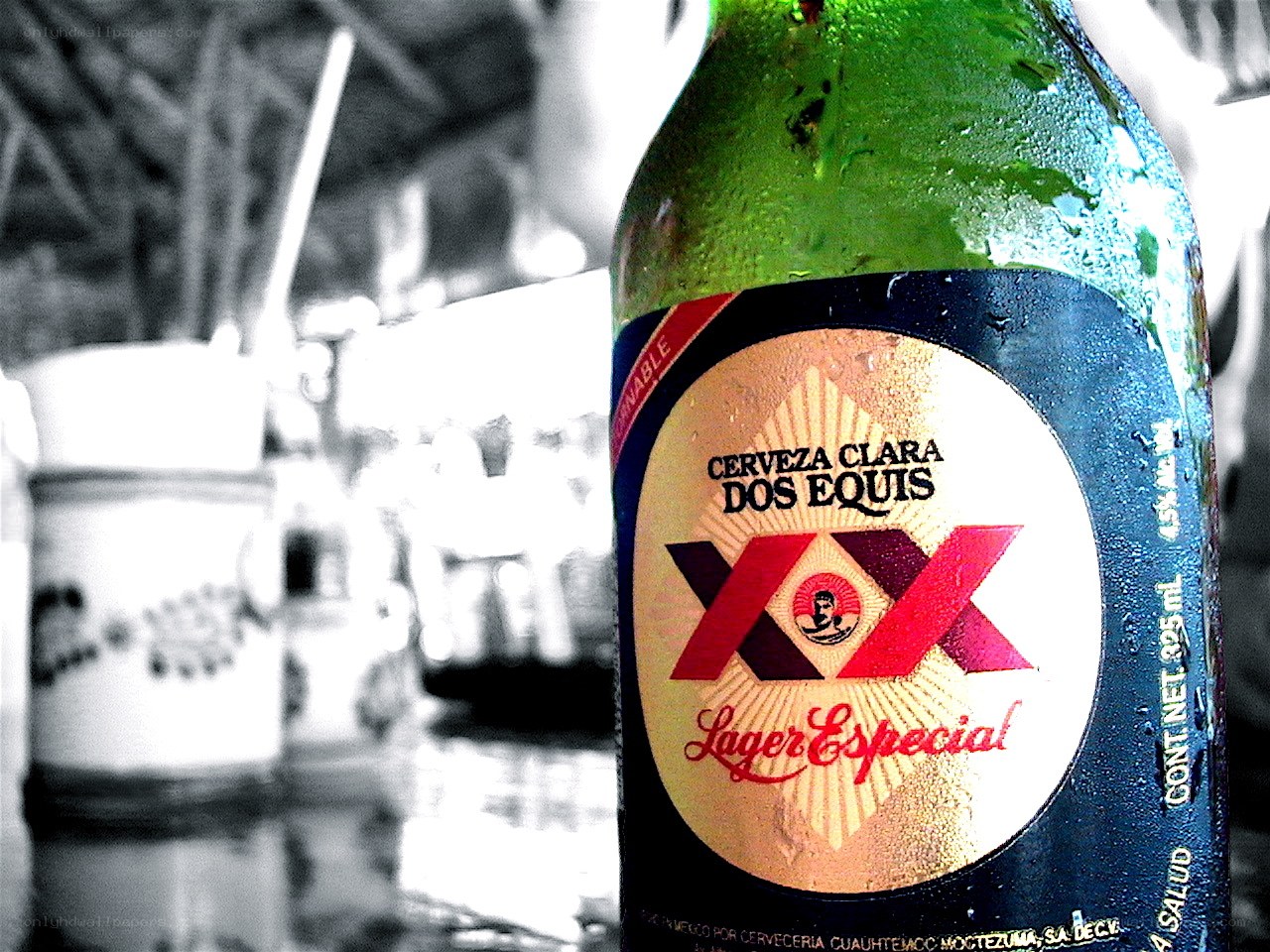 Cold Dos Equis beer bottle