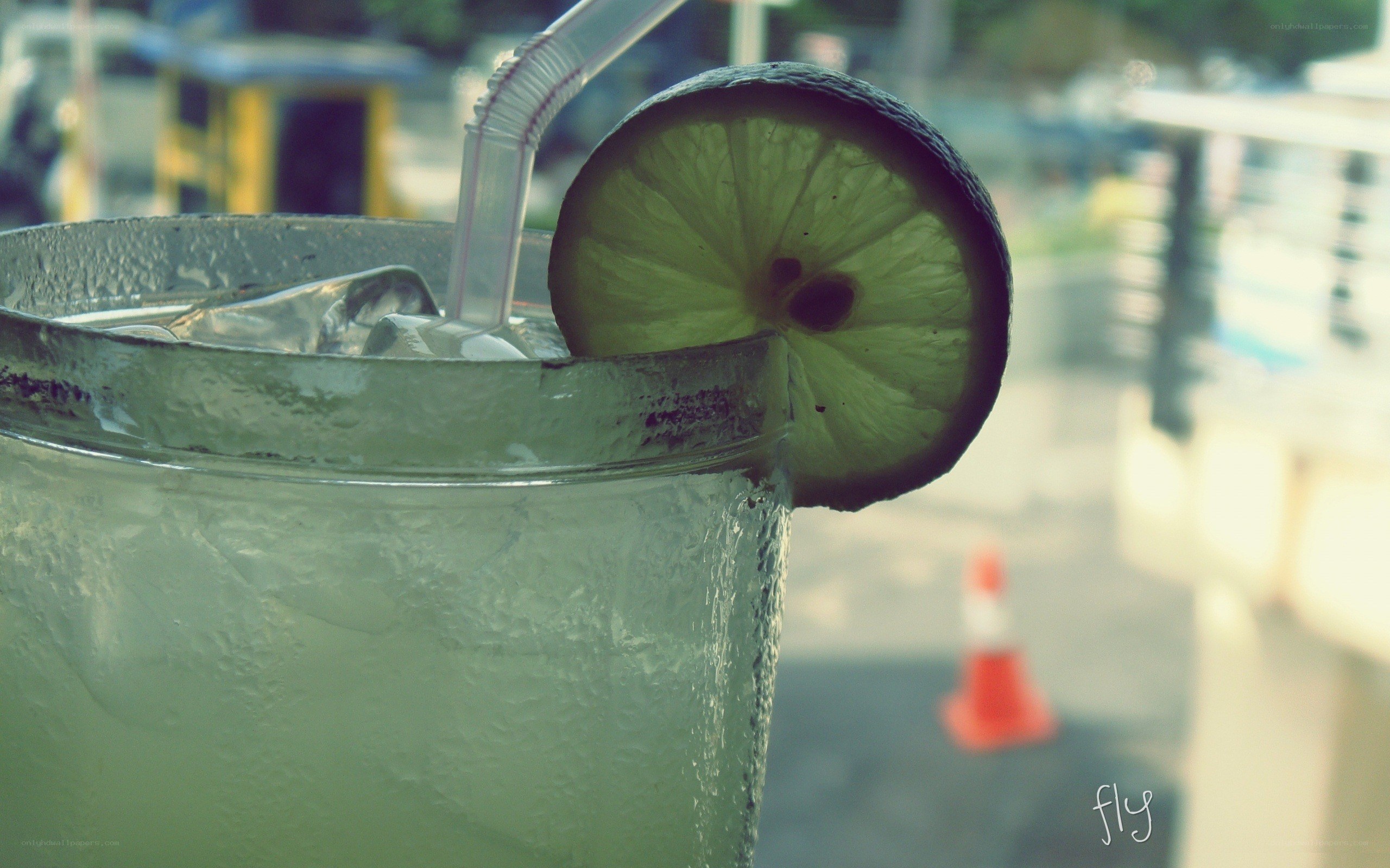 cold drink with lime slice