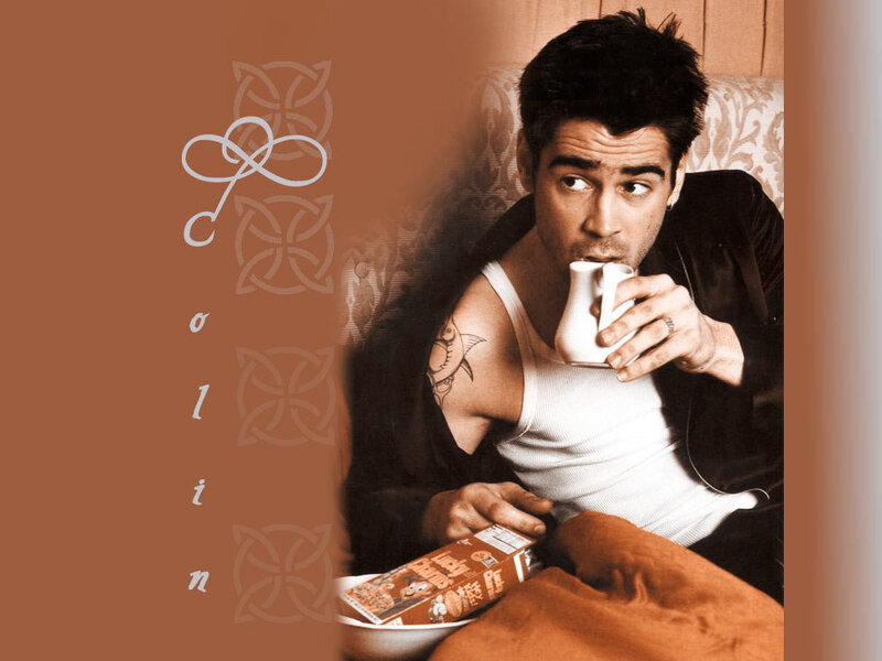 Colin Farrell drinking coffee