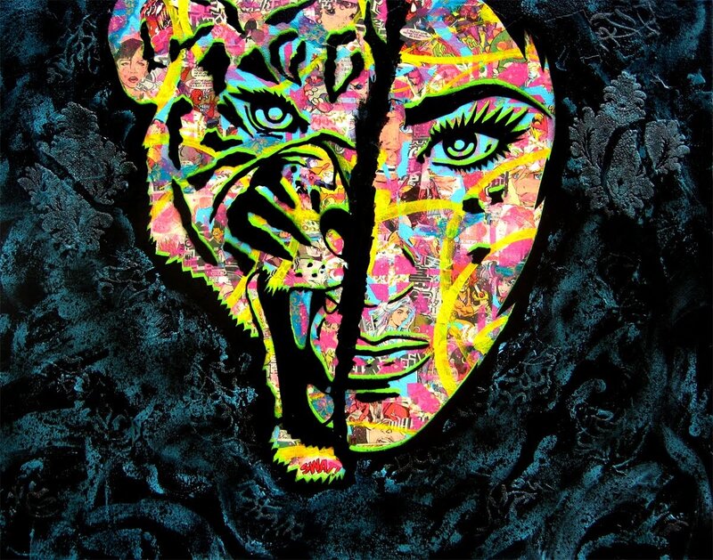 collage art of tiger and woman