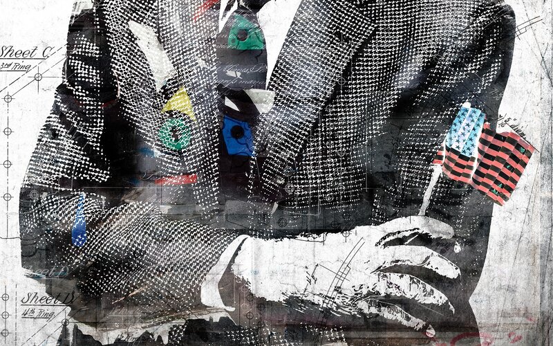 collage of a man in a suit