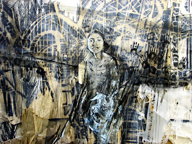 Collage of a woman in an urban scene