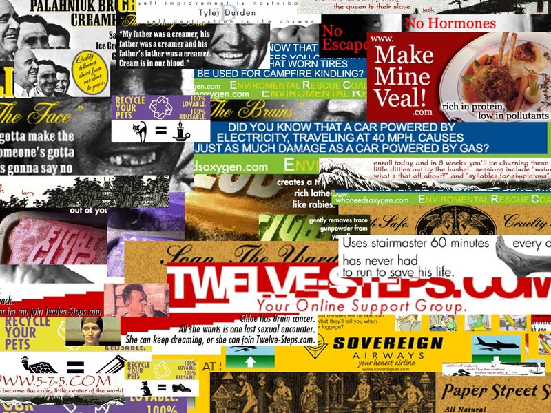 collage of ads and text