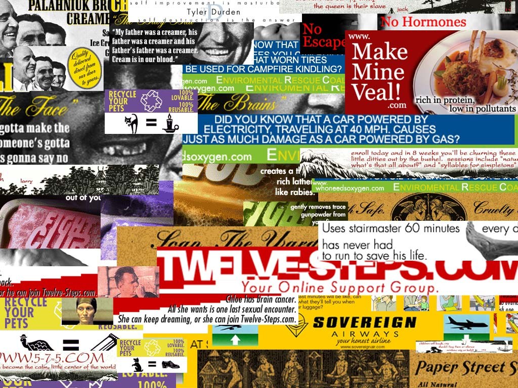 collage of ads and text