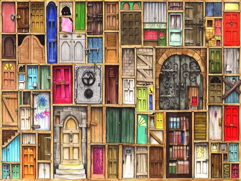Collage of colorful doors