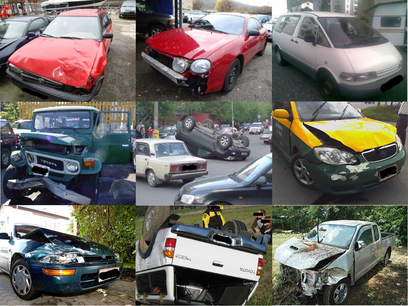 Collage of damaged vehicles