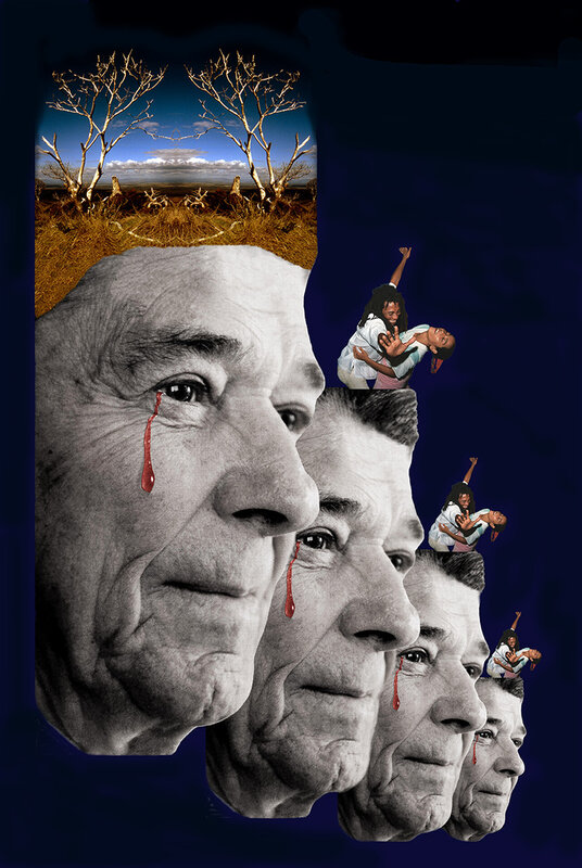 Collage of faces with blood tears