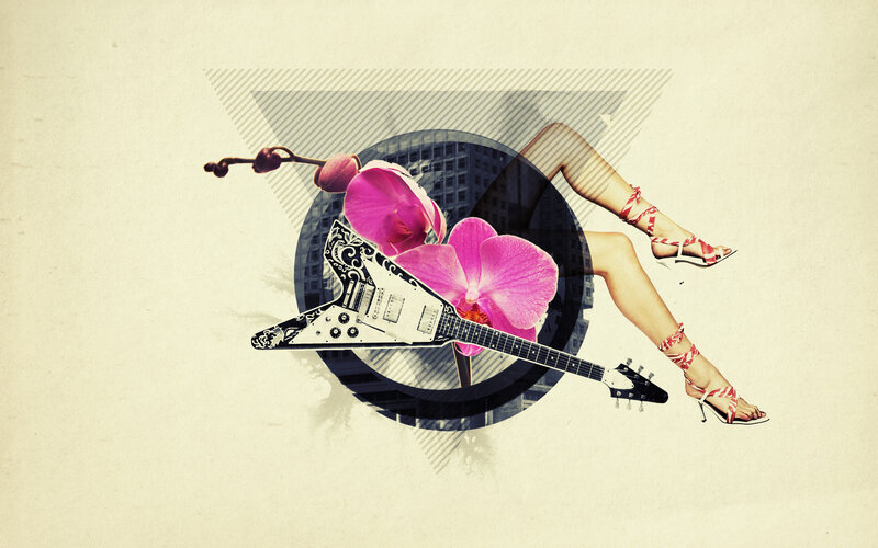Collage of guitar and legs
