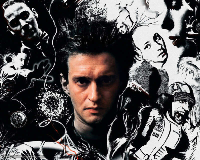 collage of man with spiky hair
