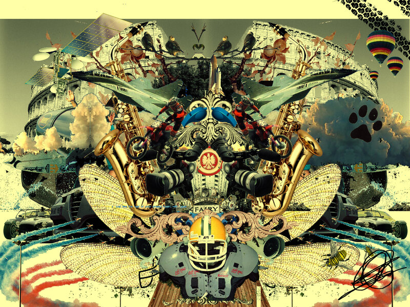 collage of surreal objects
