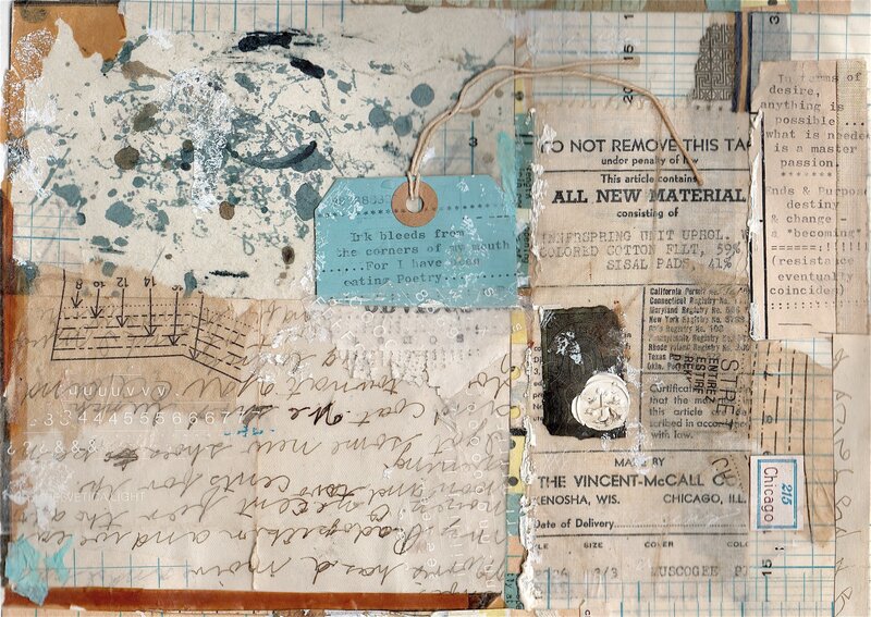 collage of vintage papers and text