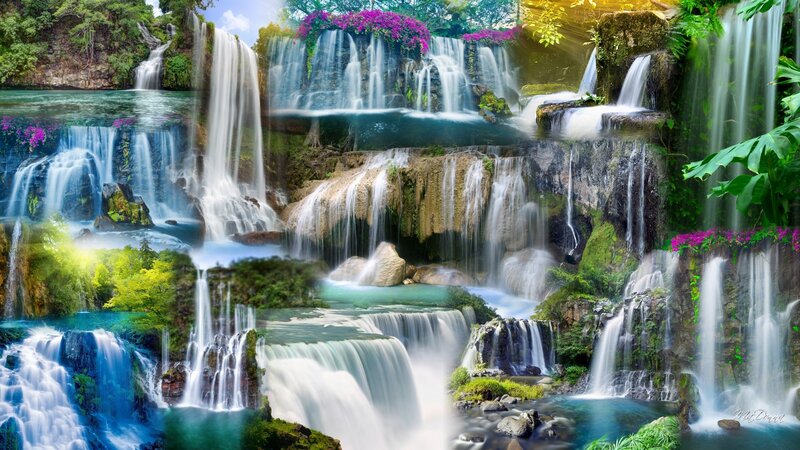 Collage of Waterfalls — Green
