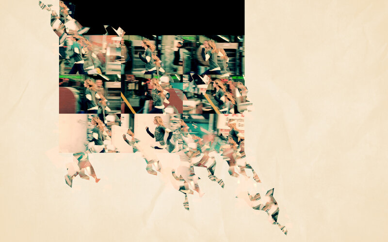 collage of woman running