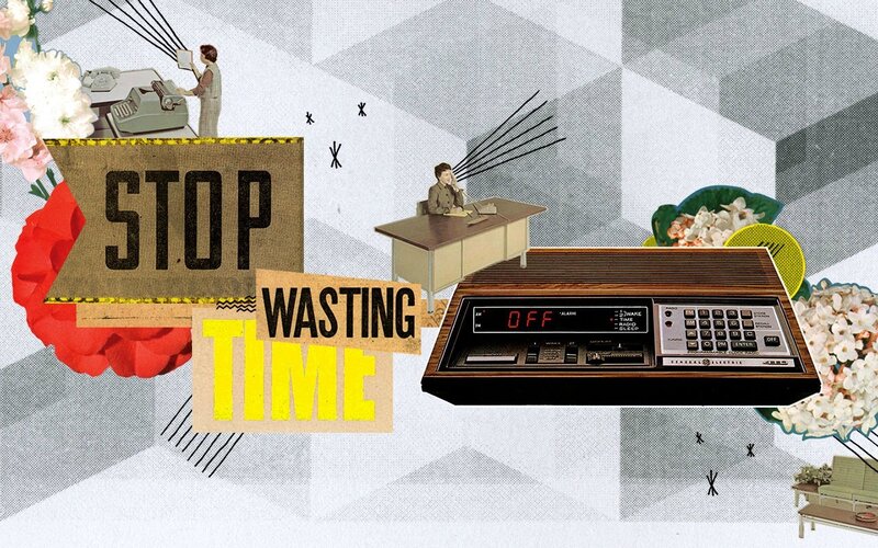 Collage with Alarm Clock — Gray, Dramatic