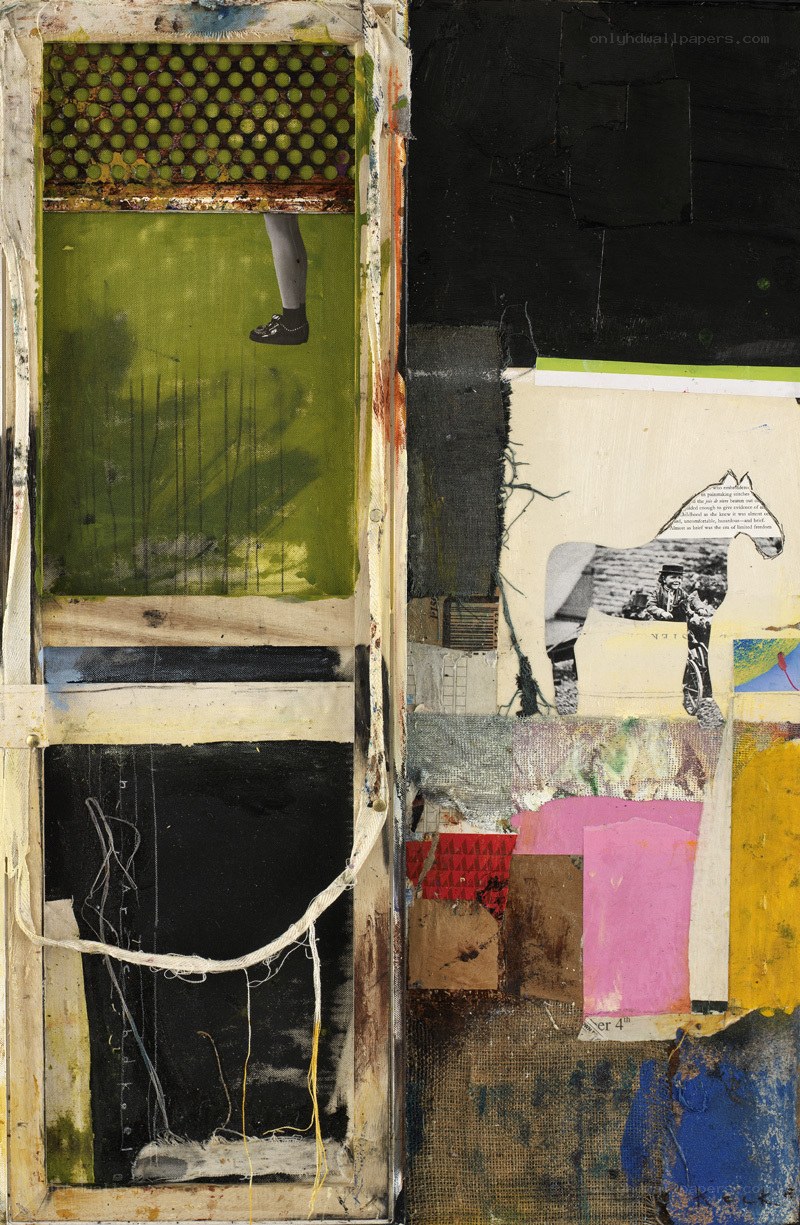 collage with green and black panels