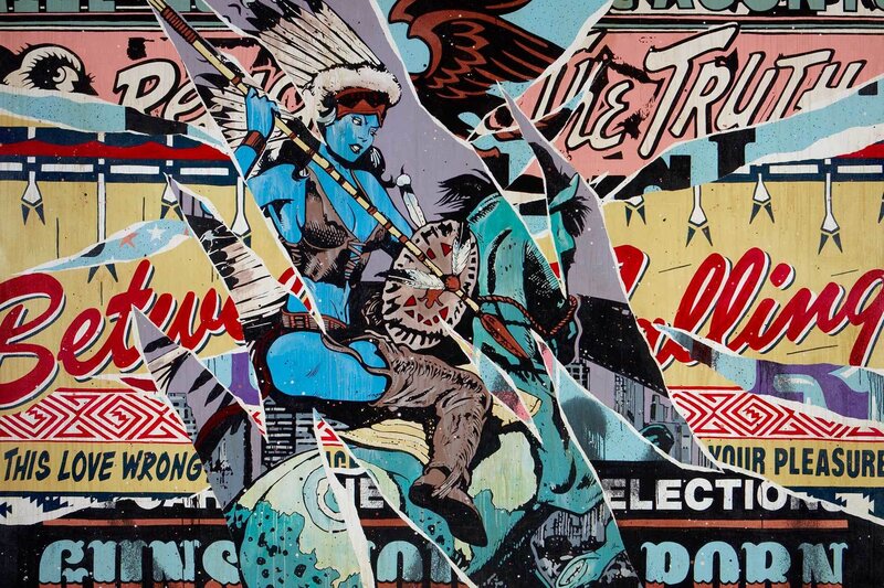 collage with indigenous warrior