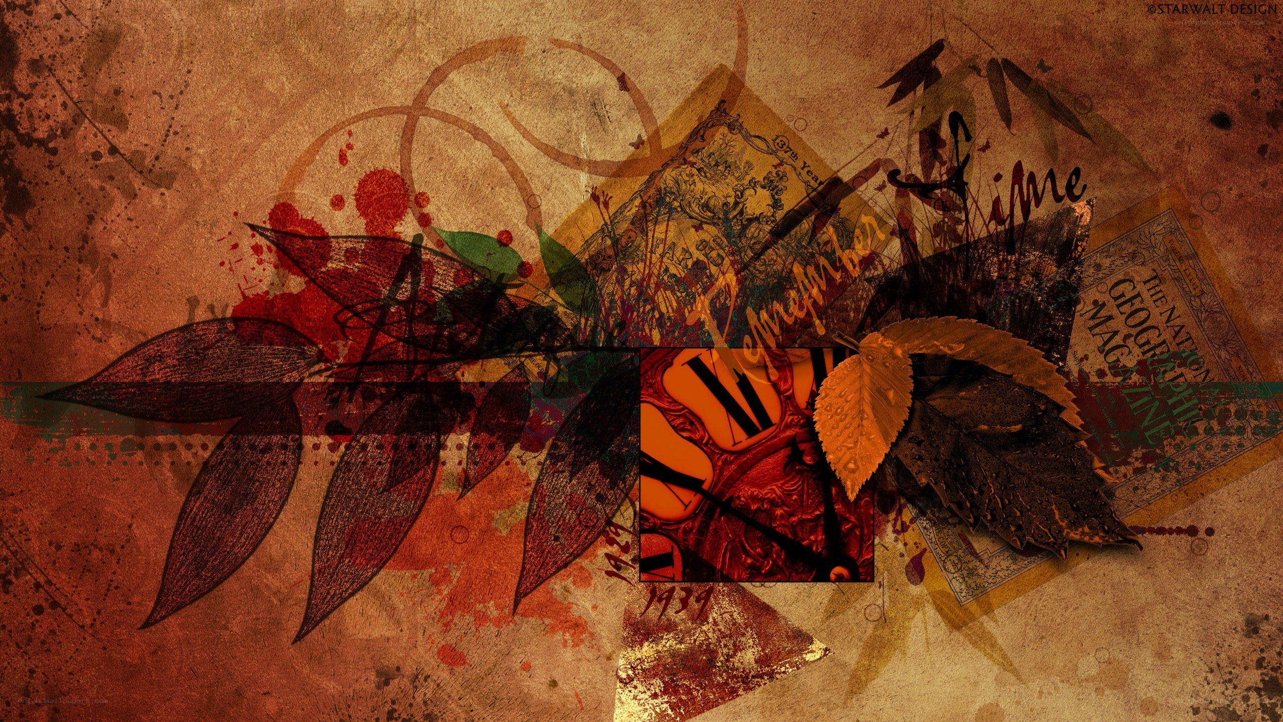 collage with leaves and vintage papers
