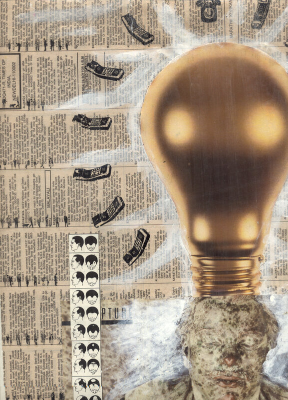 Collage with light bulb and newspaper