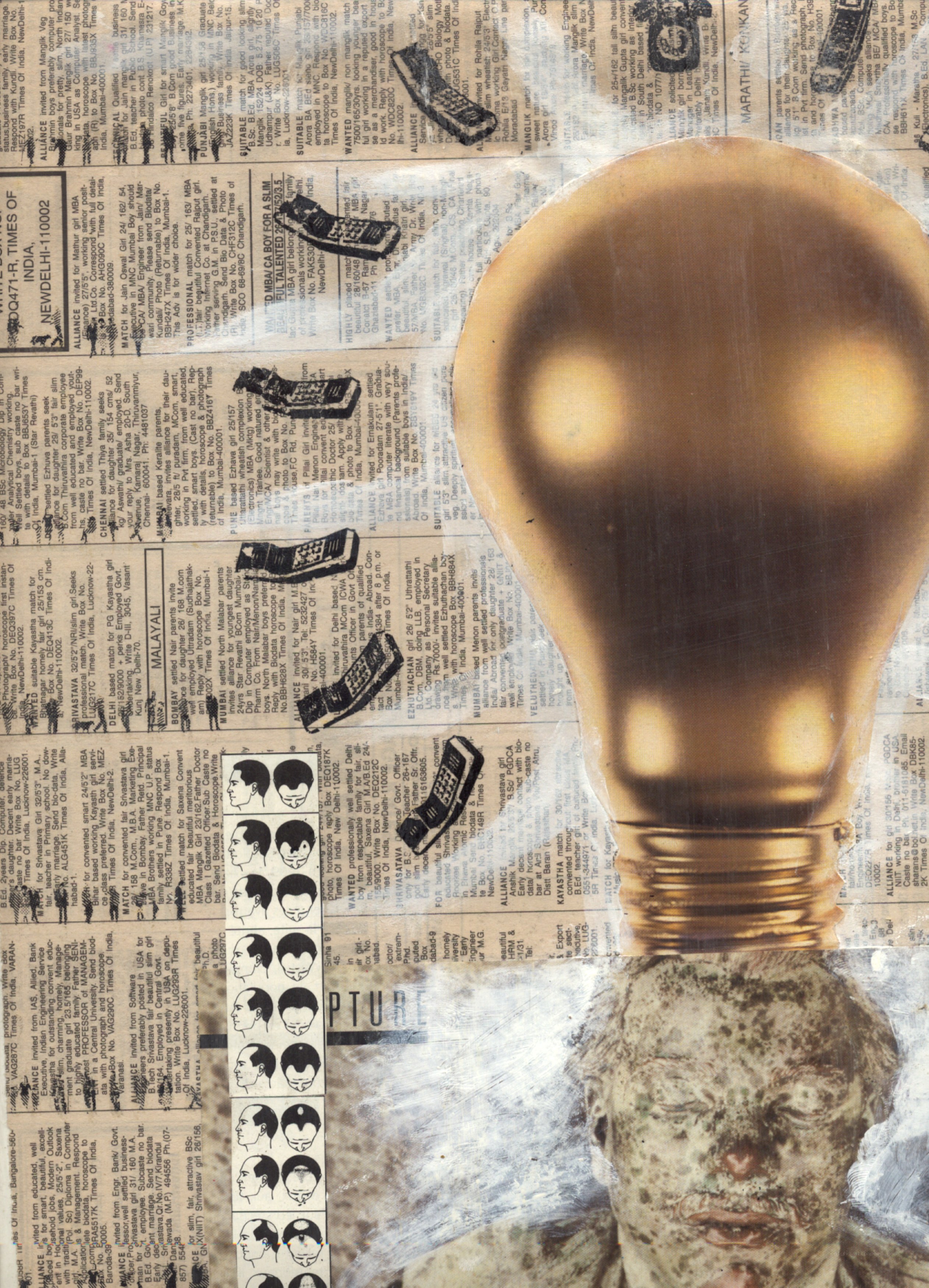 Collage with light bulb and newspaper