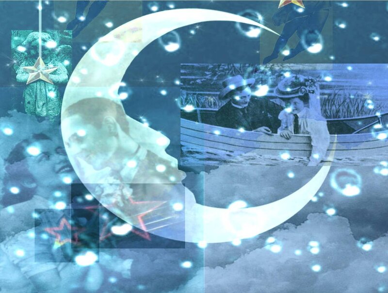 collage with moon and vintage photos