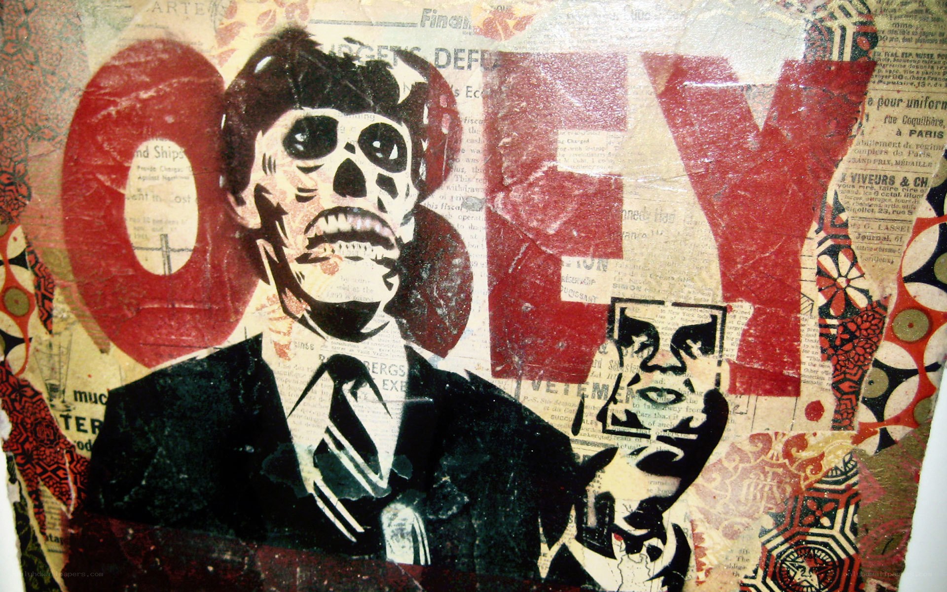 collage with skull figure