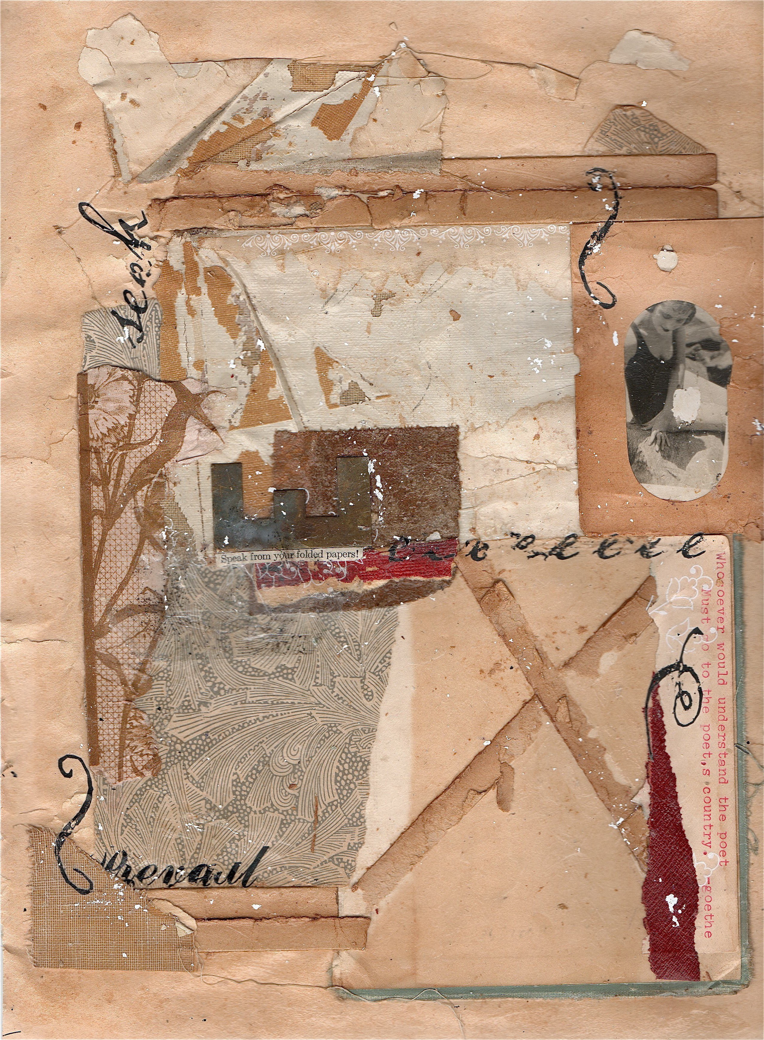 collage with torn paper and text