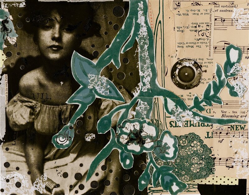collage with vintage portrait and flowers